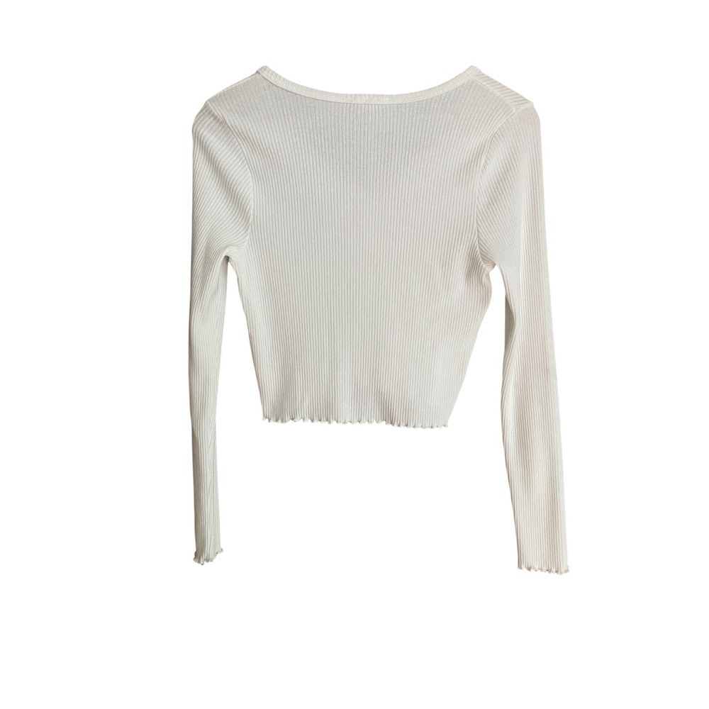 White Cardigan Women's Medium Live in the Moment Ribbed Cropped Coquette Cottage - Picture 2 of 7